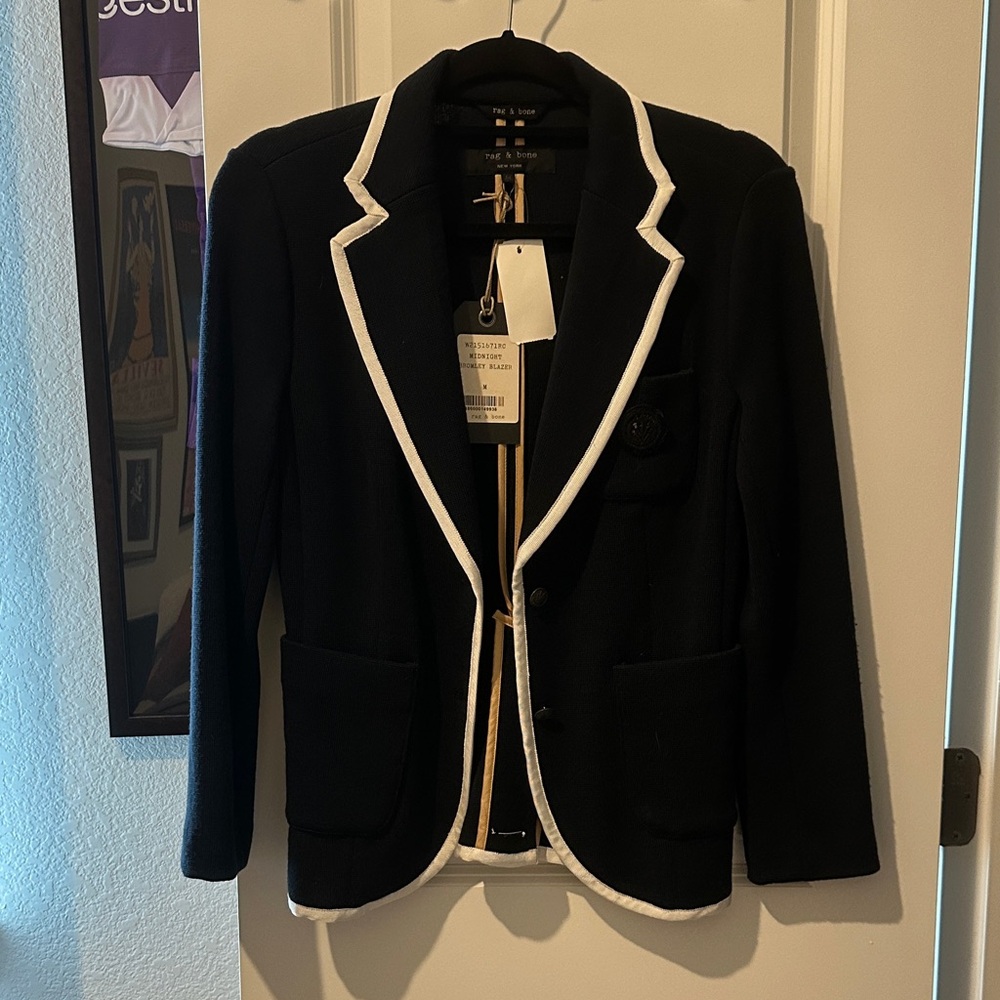 rag & bone Navy Knit Blazer with White Trim